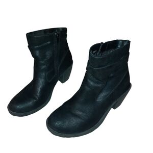 b.o.c. Black Leather Ankle Booties with Low Stacked Heel